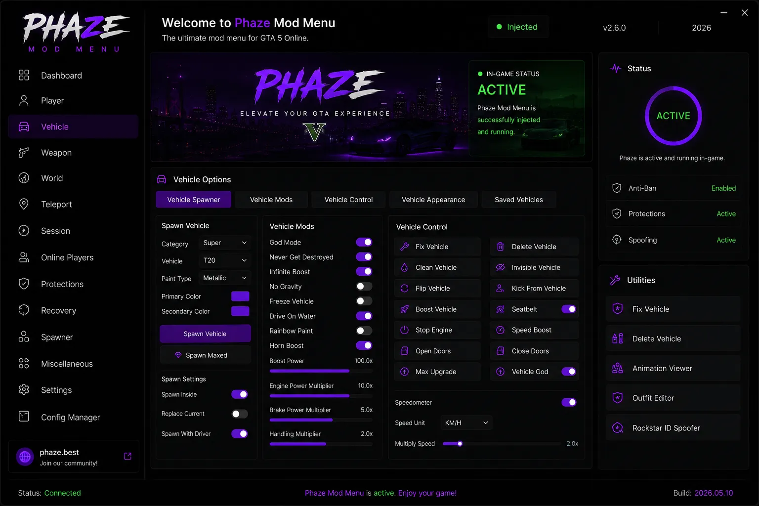 Vehicle options with spawner, mods and control for GTA V